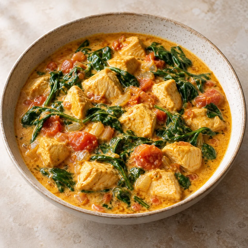Curry de pollo con coco y espinacas