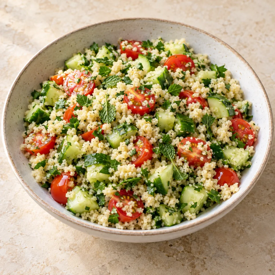 Ensalada de cuscús, pepino y hierbas