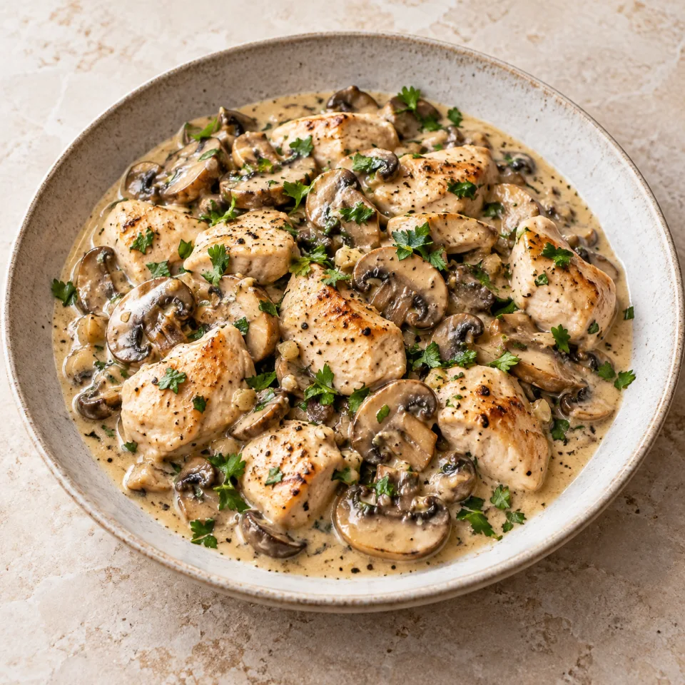 Pollo con champiñones y ajo