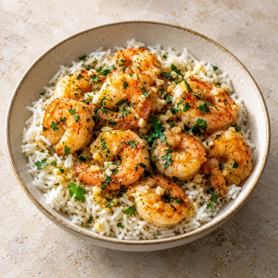 Bol de riz aux crevettes à l’ail