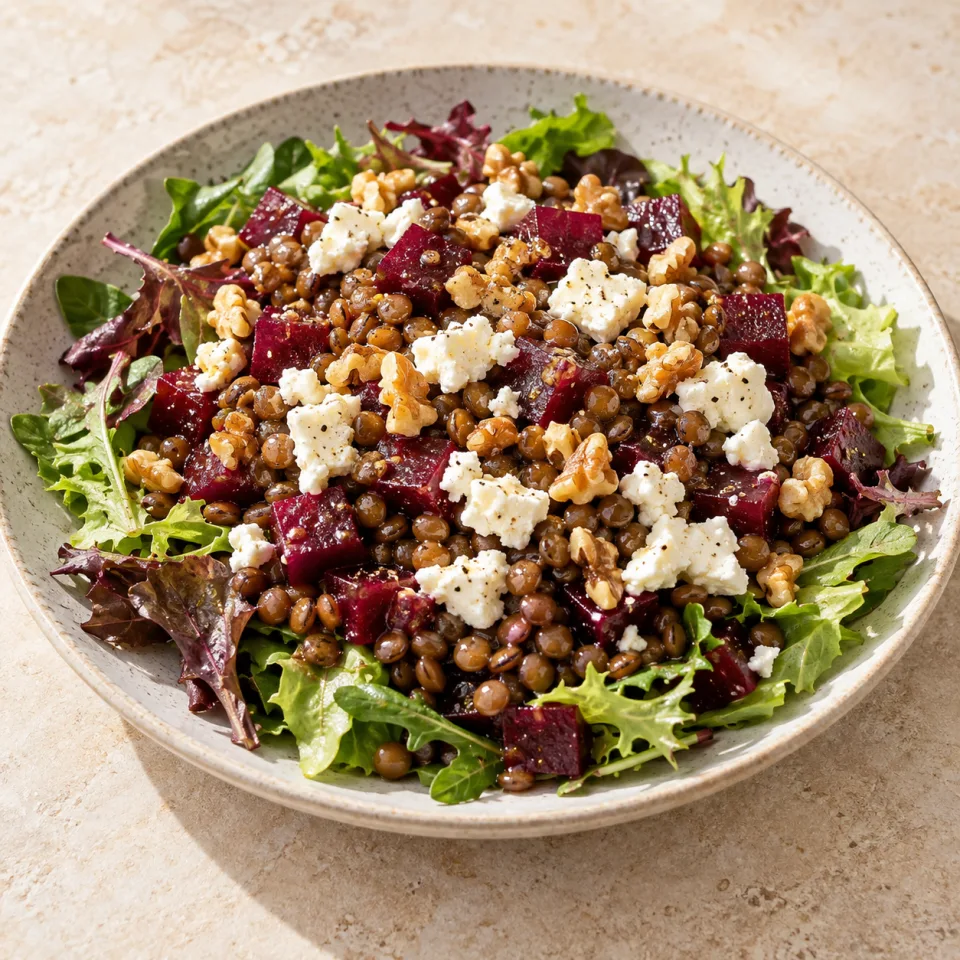 Ensalada de lentejas, remolacha y feta