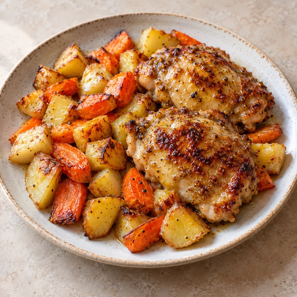 Pollo a la mostaza con patatas al horno