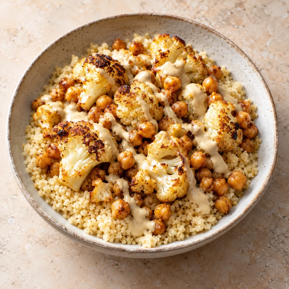 Bol de coliflor asada con tahini