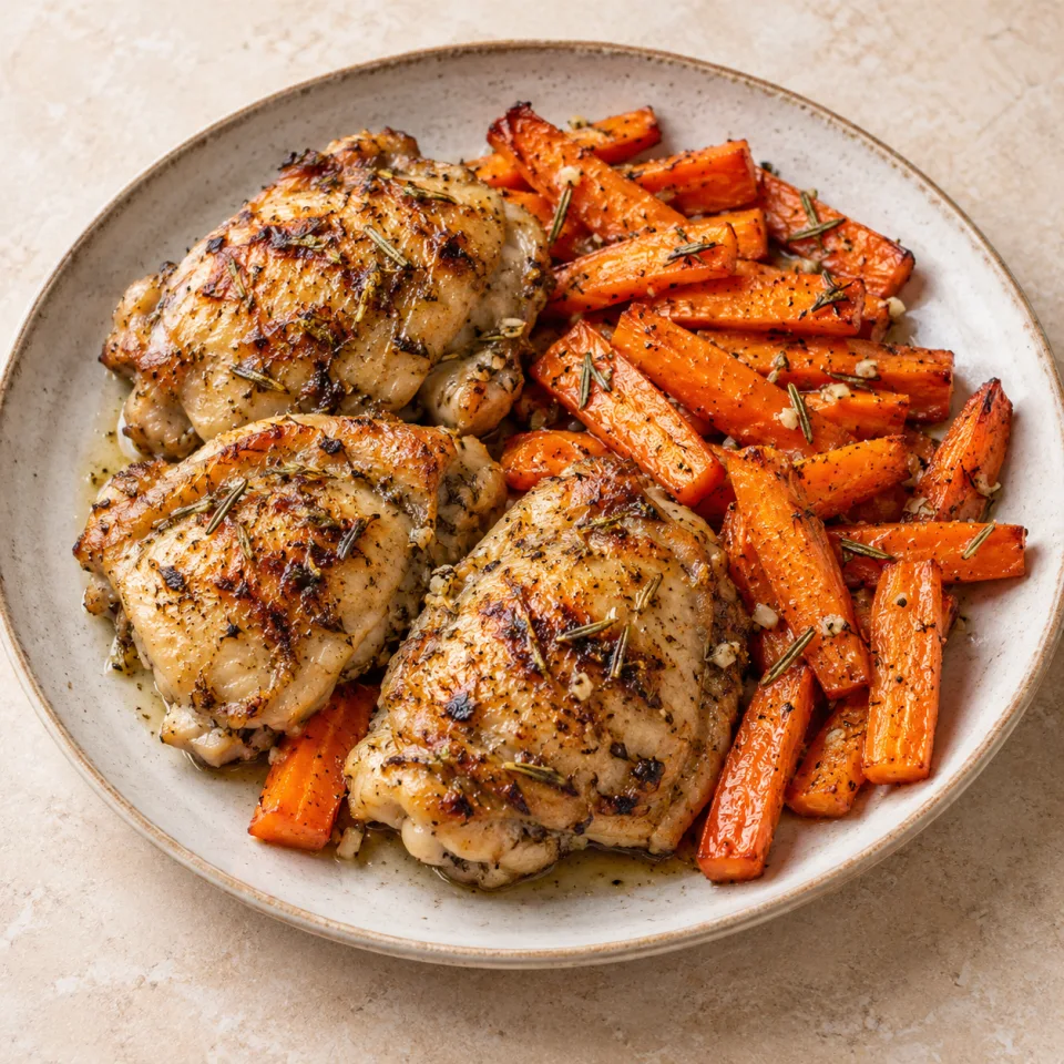 Pollo al romero con zanahorias asadas
