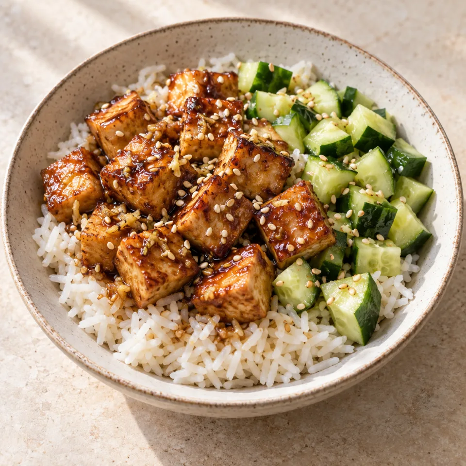 Bol de arroz con tofu y sésamo