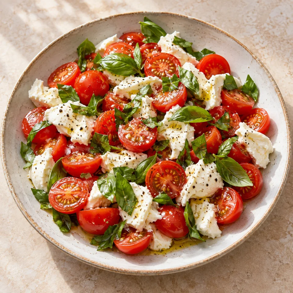 Salade de tomates, mozzarella et basilic
