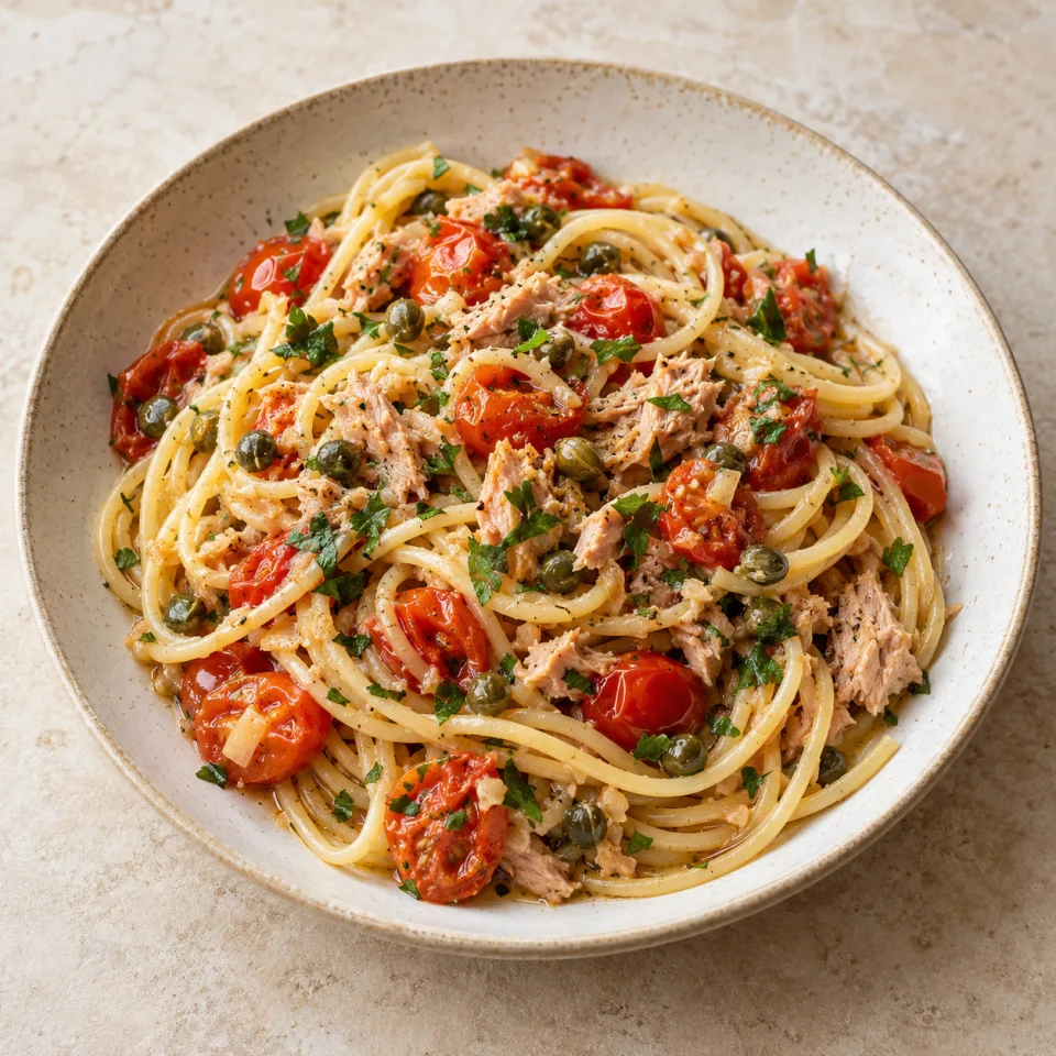 Pasta con atún y alcaparras