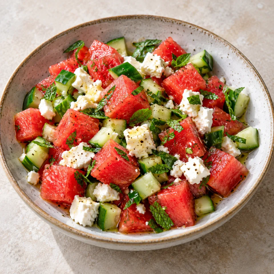 Salade de pastèque, feta et menthe